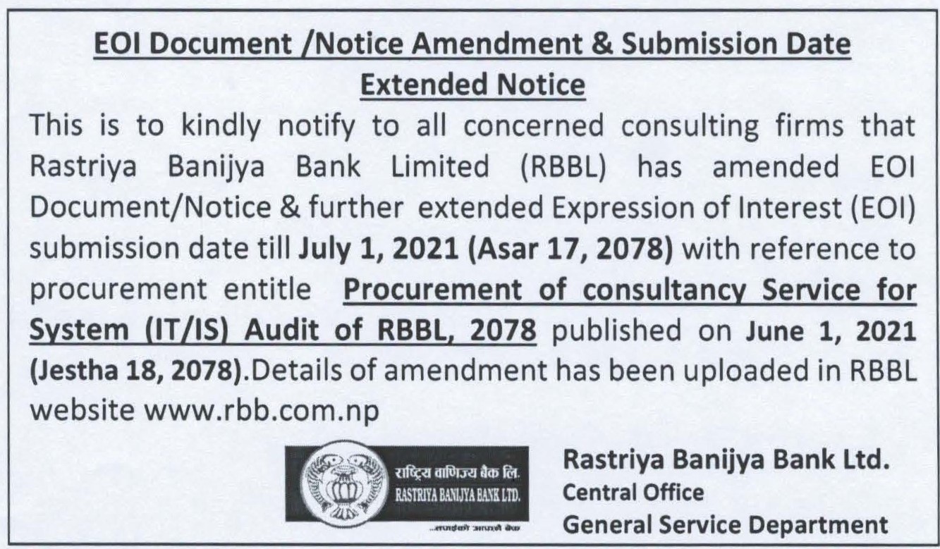 System Audit EOI amendment and further extended notice